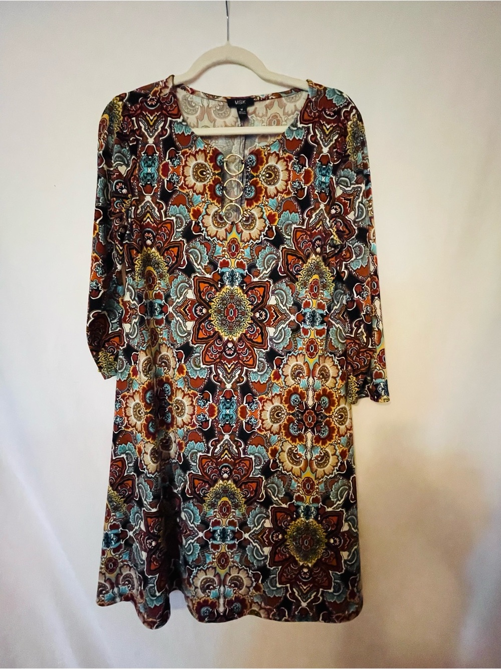MSK Multicolor Medallion Print Midi Dress - Brown, Teal, Orange